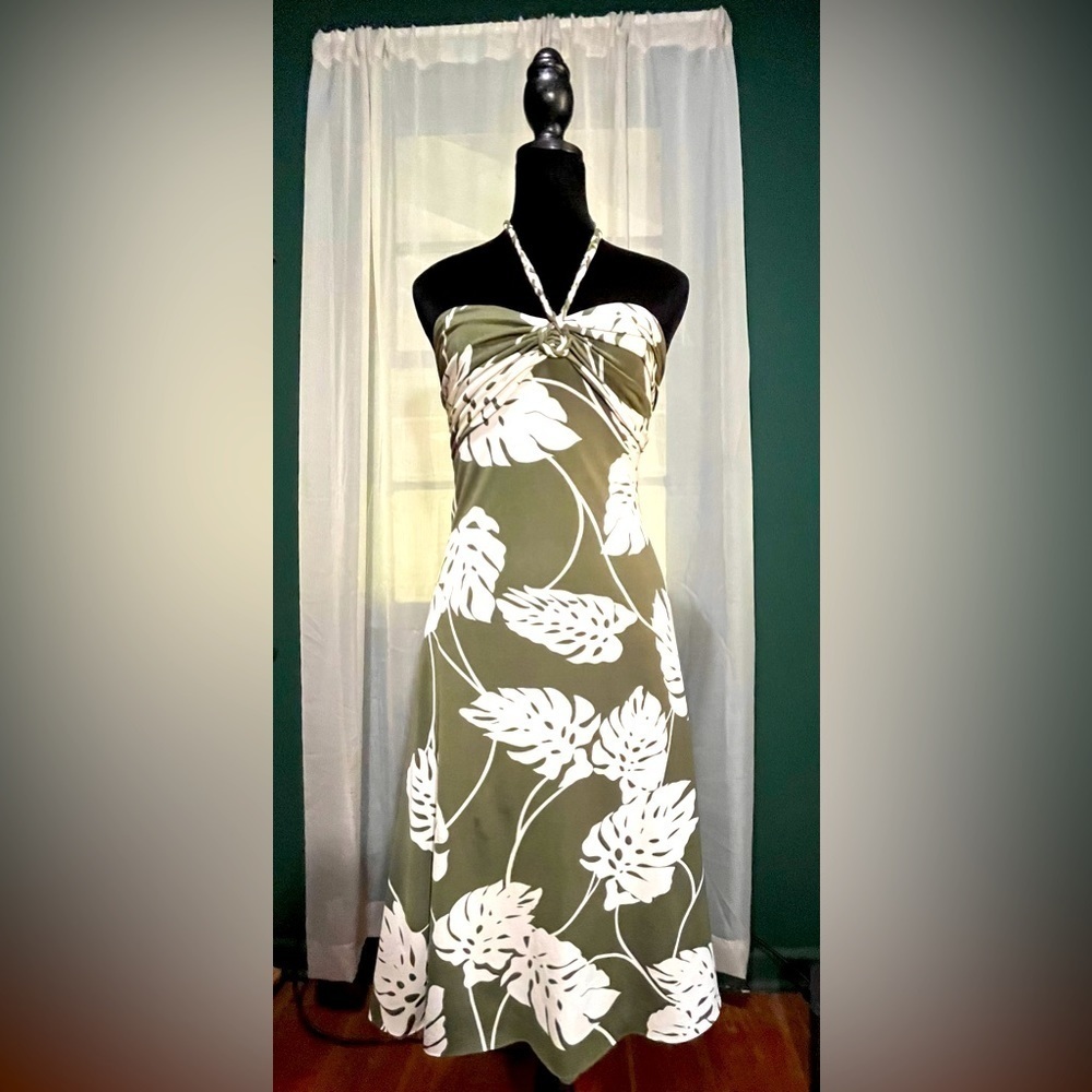 Monstera print halter dress-Vintage Made in USA